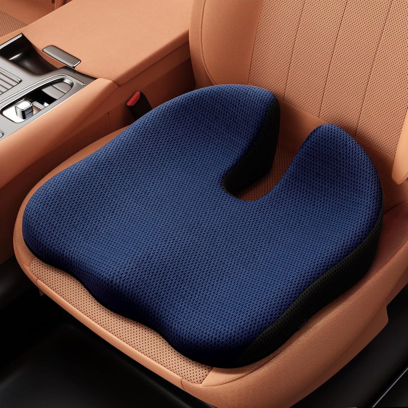 Benazcap Car Seat Cushion - Memory Foam Car Seat Pad - Sciatica & Lower Back Pain Relief - Car Seat Cushions for Driving - Road Trip Essentials for Drivers-Blue - Image 1